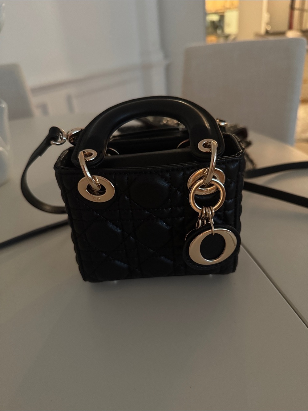 Mini Dior Black Quilted Top-Handle Crossbody Bag with Gold Hardware